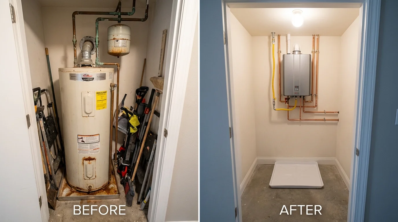 Tank water heater versus wall-mounted tankless unit comparison for New Haven, MO homeowners